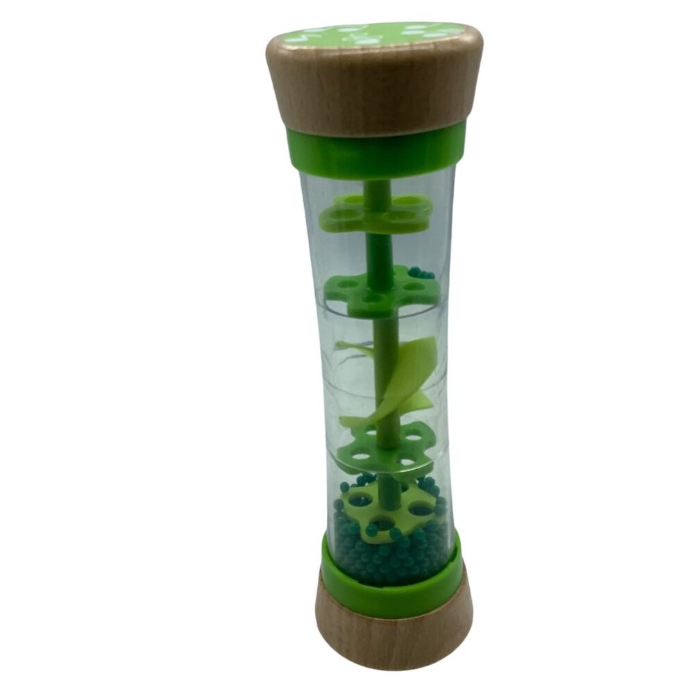 Hape Wooden Beaded Rainmaker Toddler Toy Green Sensory Development Raindrops 8"